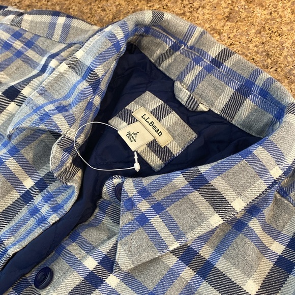 L.L. Bean Plaid Shacket Shirt Jacket Quilted Lining Button Up Primaloft Large - Picture 3 of 16